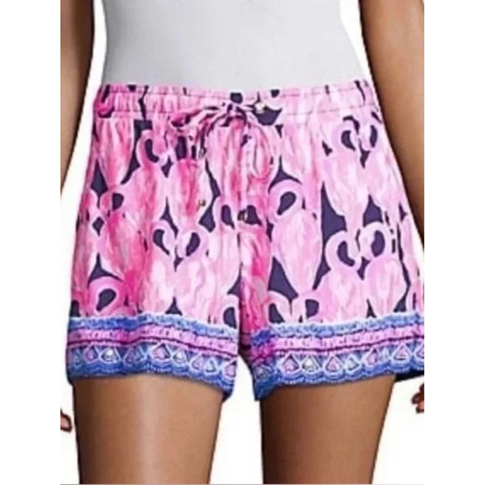 Lilly Pulitzer Katia Shorts Womens Small Pink Flamingo High Tide Amor Print Navy